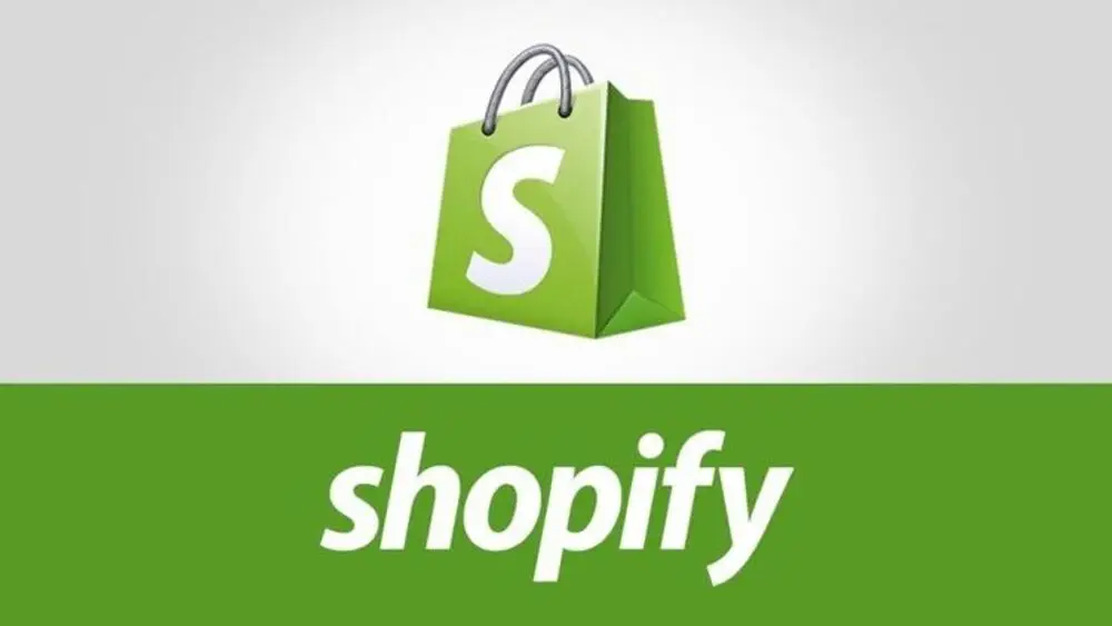 Shopify logo with green shopping bag icon on a white background.